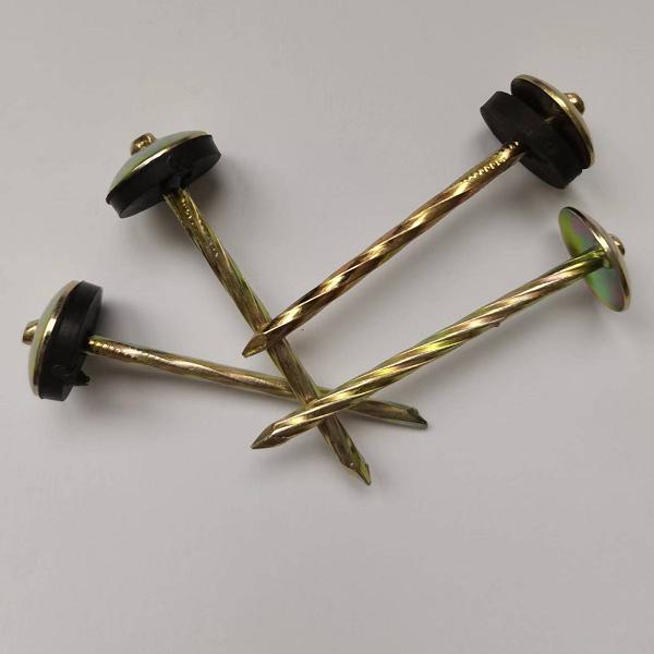 2.5"  x 9g yellow zinc coated umbrella head roofing nails twist shank with ruber washer